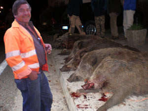 Luis Manuel con los seis jabalís que se bajaron de Arabedes
