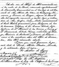 Acta del d&iacute;a que Est&eacute;fana tom&oacute; el H&aacute;bito